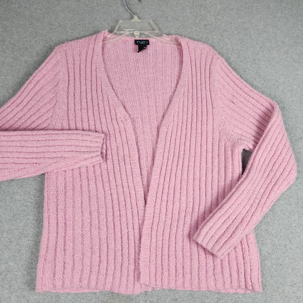 rue+ Cardigan Sweater Womens 2X‎ Pink Ribbed Knit Classic Long Sleeve Open Front